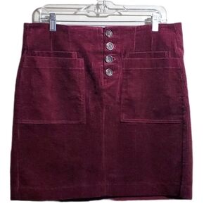 A BEAUTIFUL SOUL Corduroy Burgundy with Patch Pockets Buttons Mini Skirt NWT